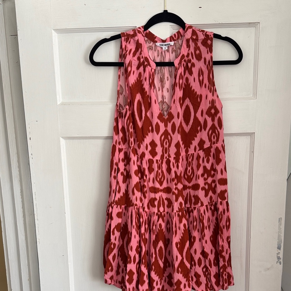 Steve Madden Pink and Red Printed Dress Top